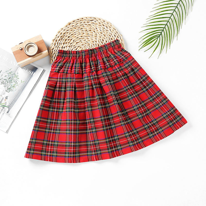 Lányoknak szóló kockás puffos JK-stílusú gyerek szoknya, pamut anyag, 3–8 éveseknek, nyár 2022