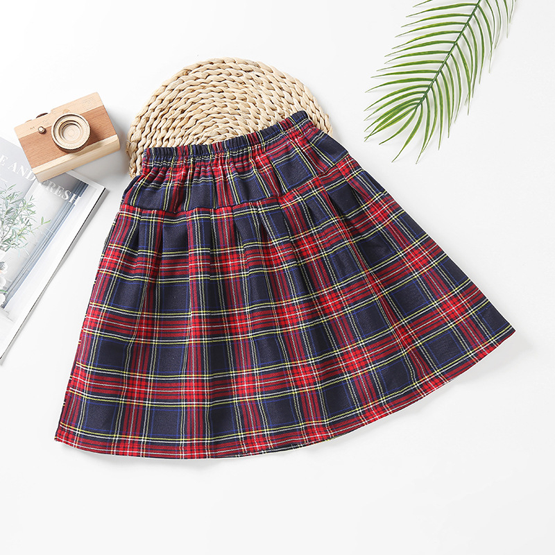 Lányoknak szóló kockás puffos JK-stílusú gyerek szoknya, pamut anyag, 3–8 éveseknek, nyár 2022