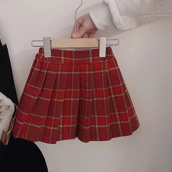 Gyerekeknek készült őszi–téli vastag pliszés szoknya, JK/stílus, 90% poliészter, kémiai rostok keveréke, 3–8 évesek