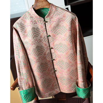 Mulberry Silk Jacquard kabát álló gallérral, reversibil Song Brocade, hosszú ujjú