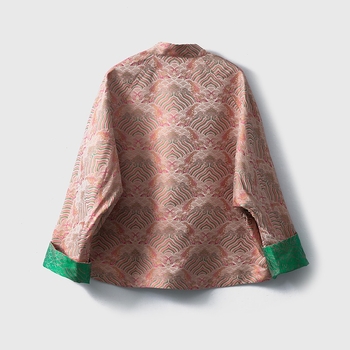 Mulberry Silk Jacquard kabát álló gallérral, reversibil Song Brocade, hosszú ujjú