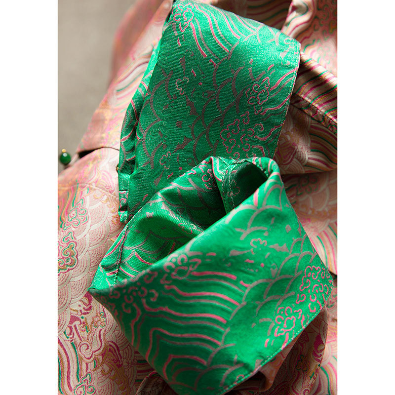 Mulberry Silk Jacquard kabát álló gallérral, reversibil Song Brocade, hosszú ujjú