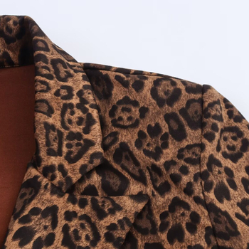 Палто - леопардов принт, двойно закопчаване, лацкан, дълга дължина, полиестерна материя