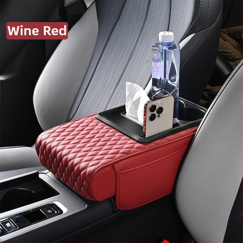 Stredný vankúš pod lakťom s kapsou na obrúsky a držiakom na pohár, úložný priestor, kožený, univerzálna kompatibilita, protišmyk