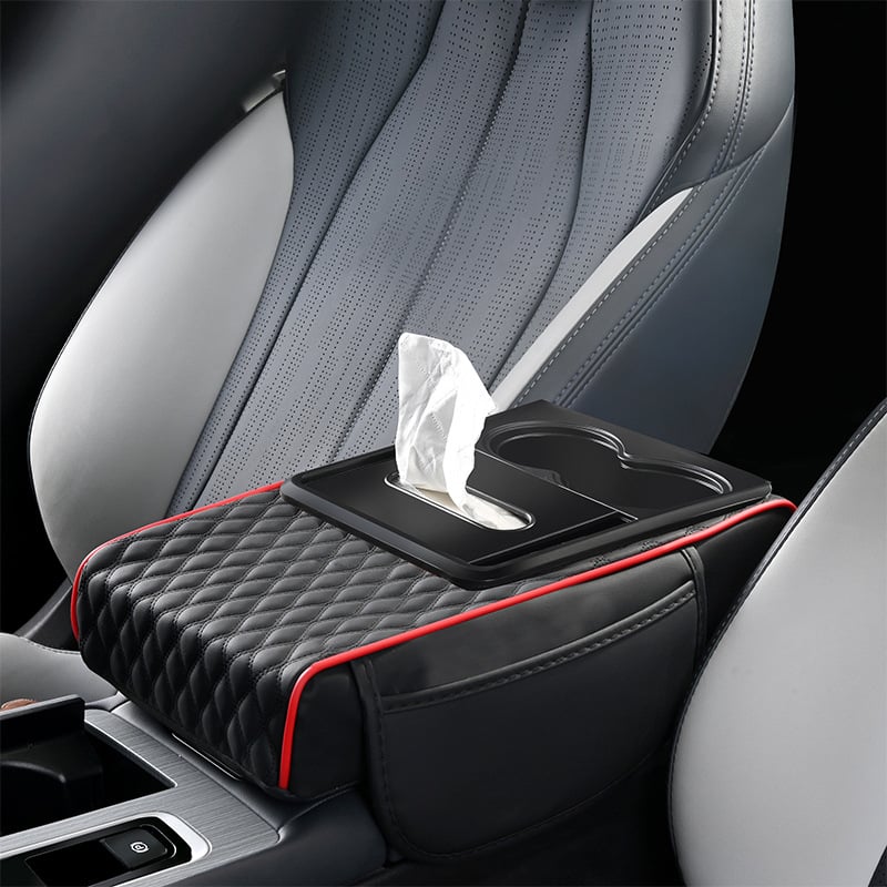 Padă centrală pentru cotieră cu suport pentru șervețele și suport pentru pahar, spațiu de depozitare, din piele, universal, antiaderent