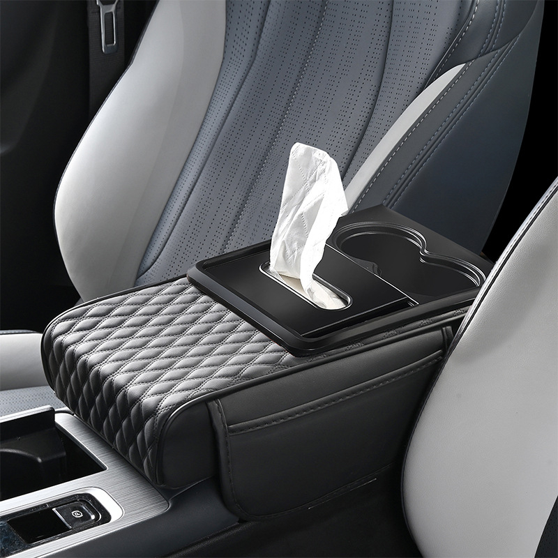 Padă centrală pentru cotieră cu suport pentru șervețele și suport pentru pahar, spațiu de depozitare, din piele, universal, antiaderent