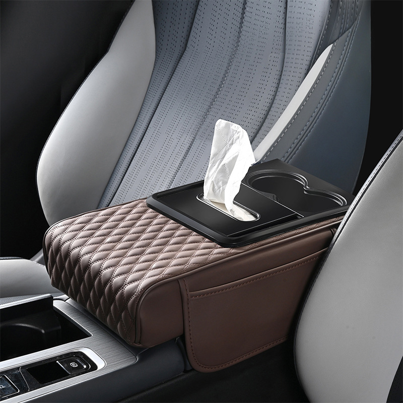 Padă centrală pentru cotieră cu suport pentru șervețele și suport pentru pahar, spațiu de depozitare, din piele, universal, antiaderent