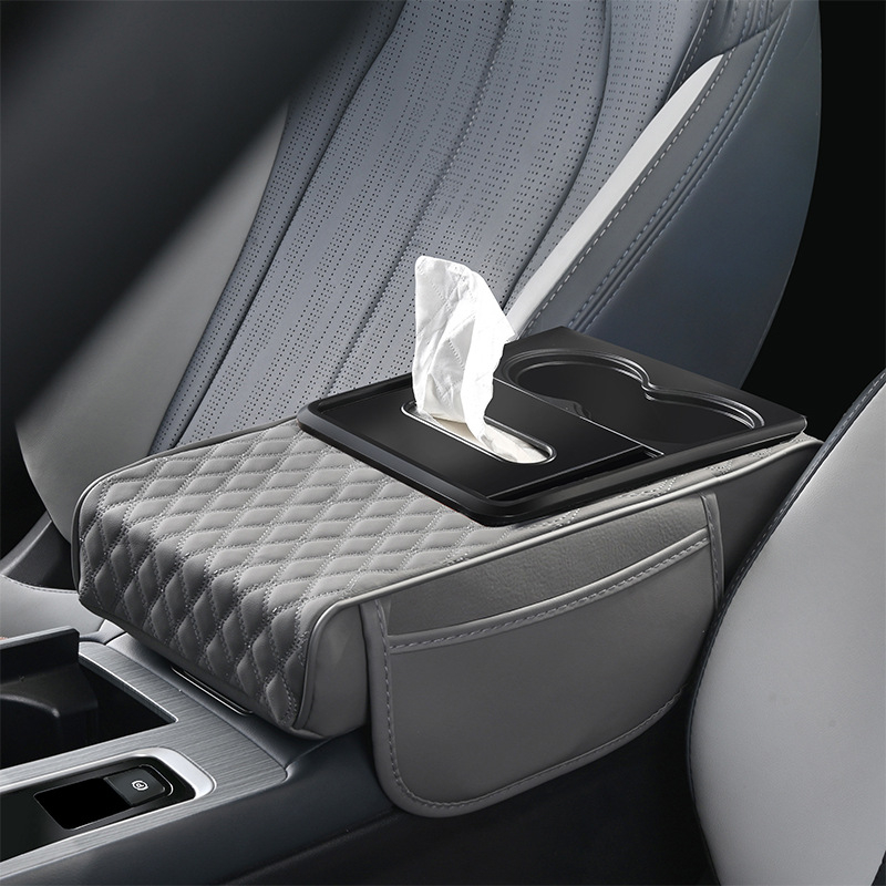 Padă centrală pentru cotieră cu suport pentru șervețele și suport pentru pahar, spațiu de depozitare, din piele, universal, antiaderent