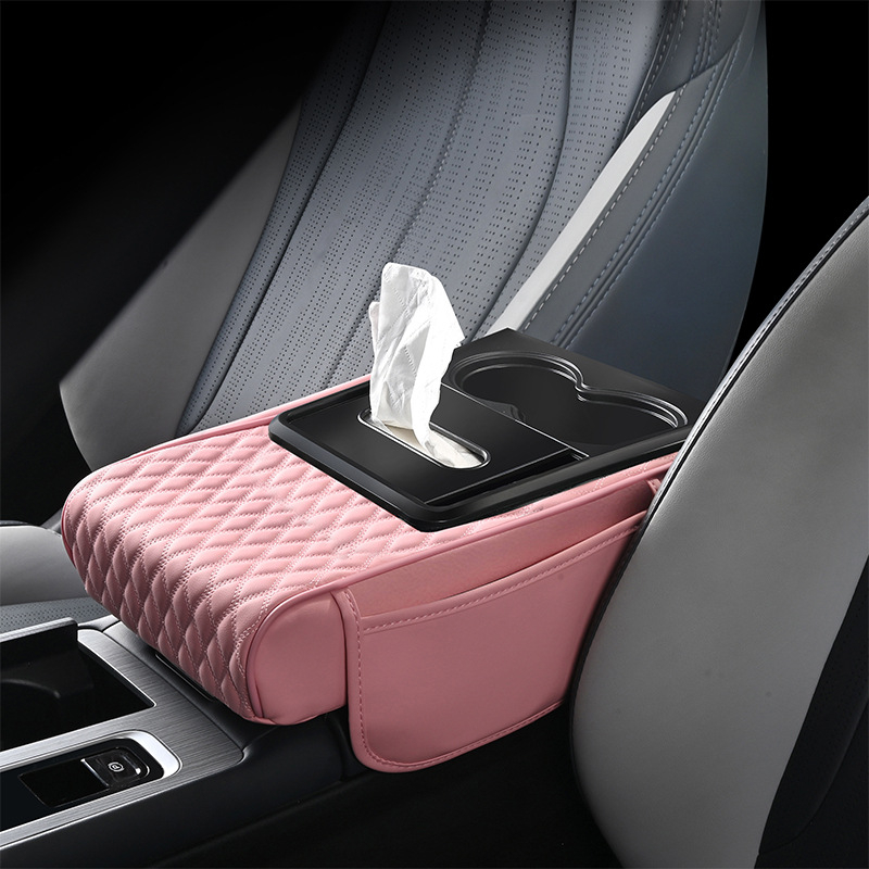 Padă centrală pentru cotieră cu suport pentru șervețele și suport pentru pahar, spațiu de depozitare, din piele, universal, antiaderent