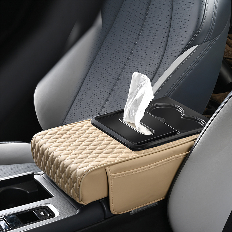 Padă centrală pentru cotieră cu suport pentru șervețele și suport pentru pahar, spațiu de depozitare, din piele, universal, antiaderent