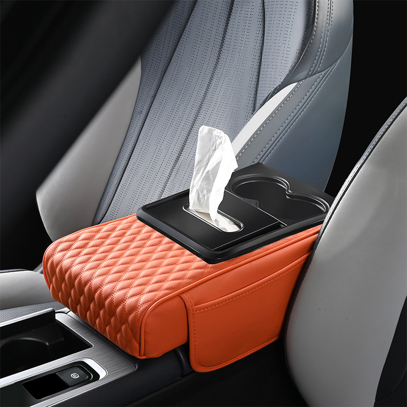 Padă centrală pentru cotieră cu suport pentru șervețele și suport pentru pahar, spațiu de depozitare, din piele, universal, antiaderent
