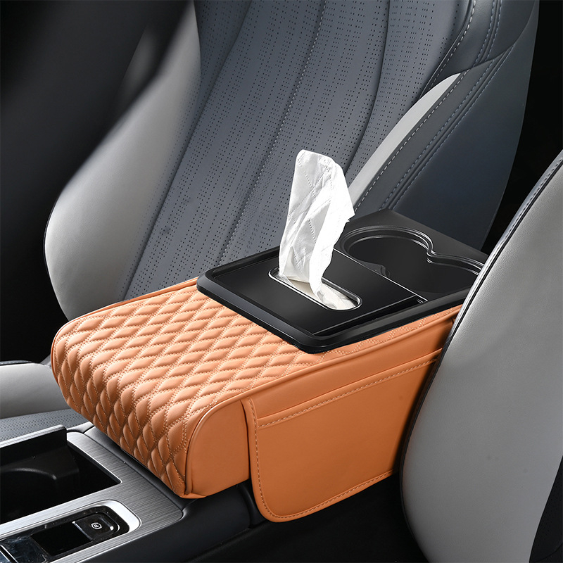 Padă centrală pentru cotieră cu suport pentru șervețele și suport pentru pahar, spațiu de depozitare, din piele, universal, antiaderent