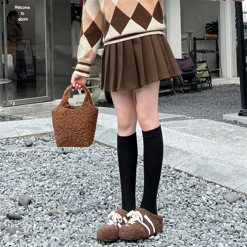 Téli gyerekeknek készült A-vonalú pliszírozott gyapjú szoknya, 8 évesnél idősebbeknek, 80% poliészter