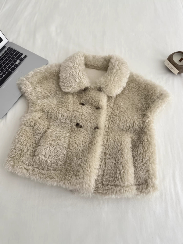 Öko-barát nyúl szőrme mellény, ujjatlan, magas gallér, ultra rövid hossz, elegáns téli kültéri ruházat