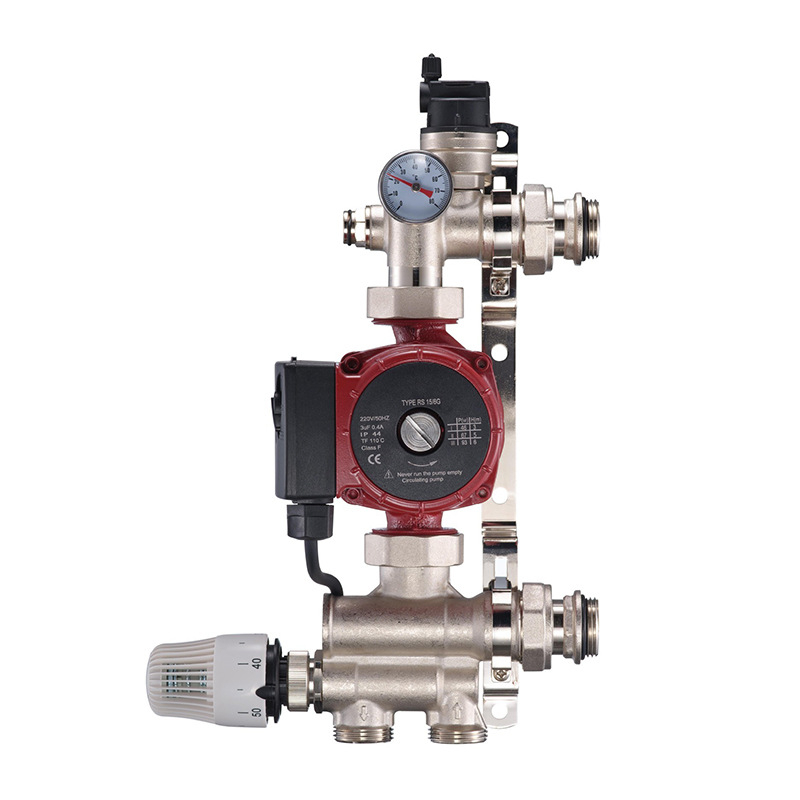 JS-HSZX02 Κεντρικό ανάμιξης για ενδοδαπέδια θέρμανση με κυκλοφορικό σύστημα, DN25/G, 1.0 MPa, Κρύο νερό 5–30°C, Ζεστό νερό 30–90°C, Σύνδεση αντλίας DN40 (1,5")
