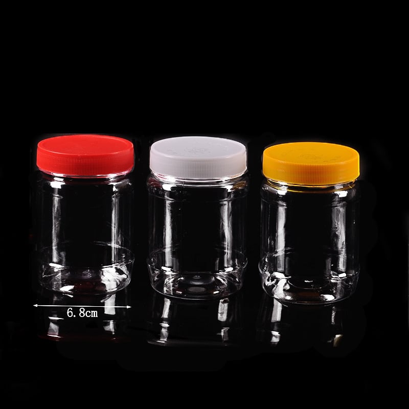 Borcan plastic gol, gură largă, PET, cu capac din plastic, pentru depozitare alimentară