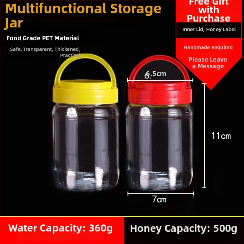 Borcan plastic gol, gură largă, PET, cu capac din plastic, pentru depozitare alimentară