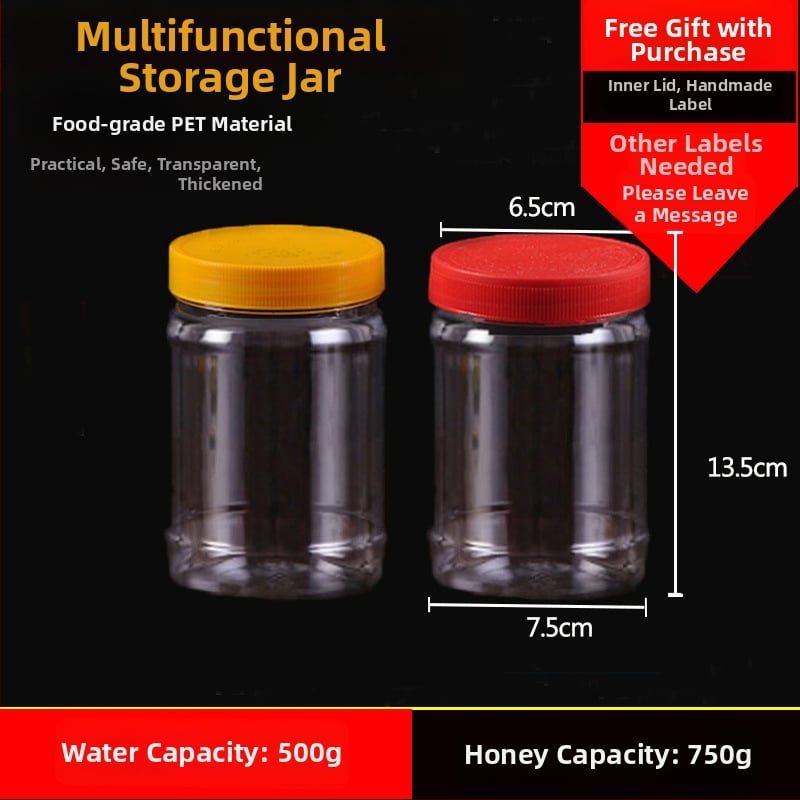 Borcan plastic gol, gură largă, PET, cu capac din plastic, pentru depozitare alimentară