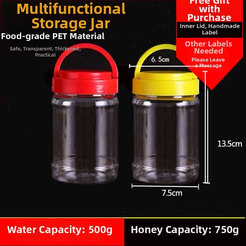 Borcan plastic gol, gură largă, PET, cu capac din plastic, pentru depozitare alimentară