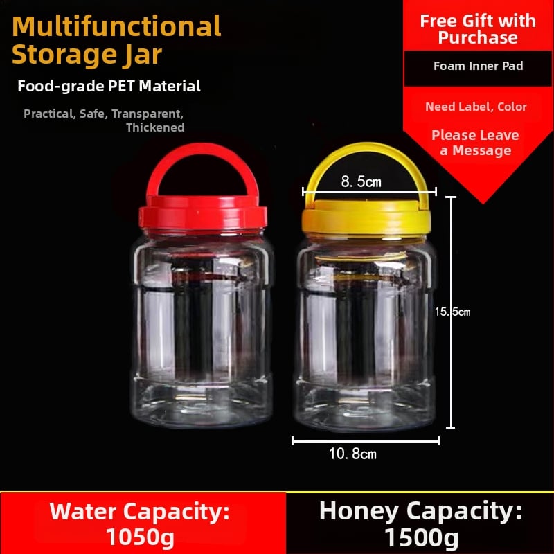 Borcan plastic gol, gură largă, PET, cu capac din plastic, pentru depozitare alimentară