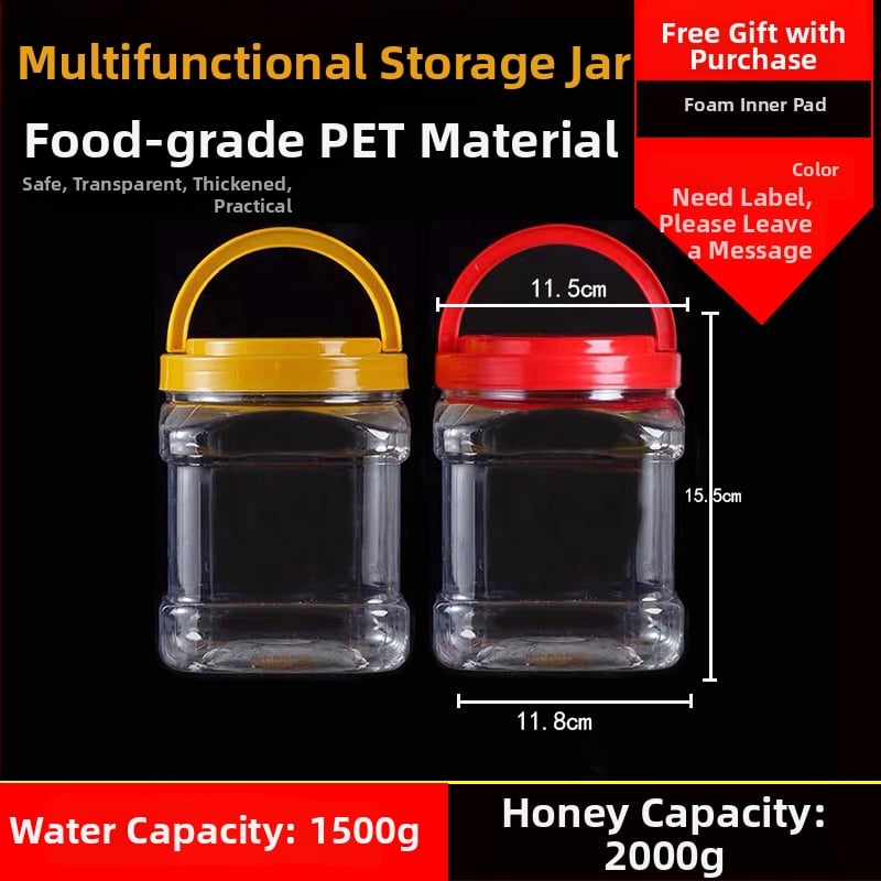 Borcan plastic gol, gură largă, PET, cu capac din plastic, pentru depozitare alimentară