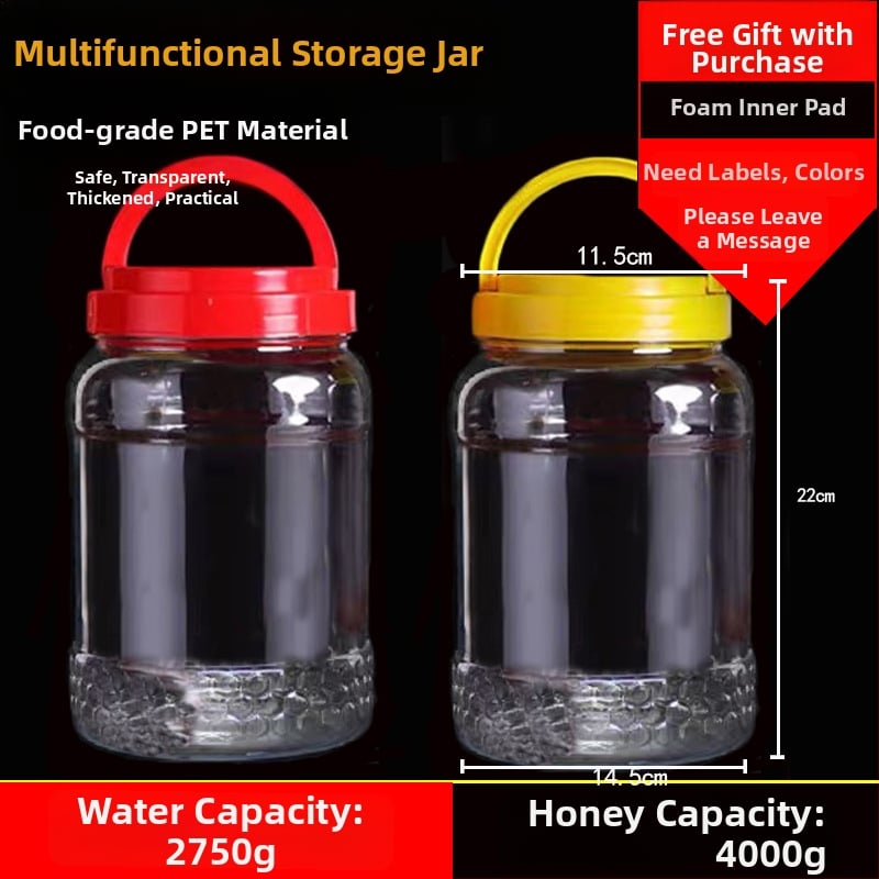 Borcan plastic gol, gură largă, PET, cu capac din plastic, pentru depozitare alimentară