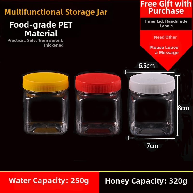 Borcan plastic gol, gură largă, PET, cu capac din plastic, pentru depozitare alimentară