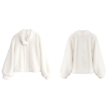 Ženski kaput od zecje dlake, debeli i topli, s stojećim ovratnikom i dugim rukavima (Materijal: poliester; Glavni materijal 90–95% poliester; Dugi rukavi; Stojeći ovratnik)