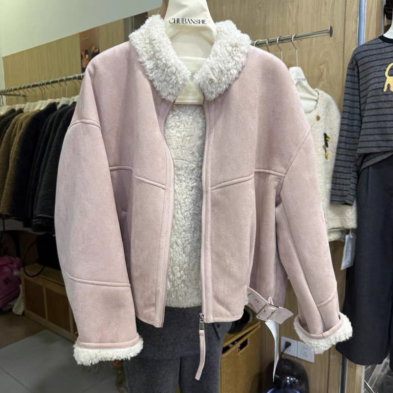Ženska kratka jakna s flisom, stojeći ovratnik, korejski stil, jesen-zima, pogodna za sitnije visine