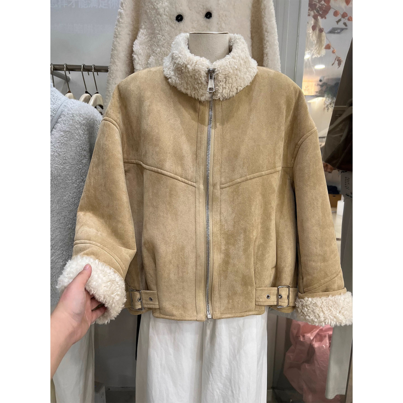 Ženska kratka jakna s flisom, stojeći ovratnik, korejski stil, jesen-zima, pogodna za sitnije visine