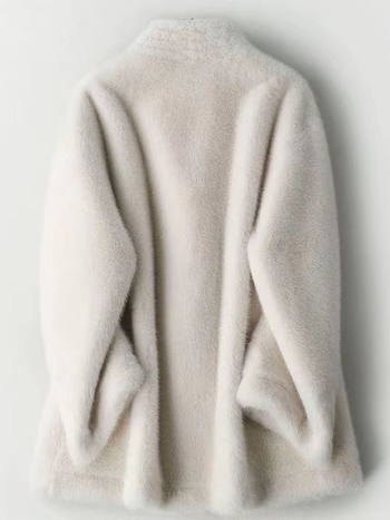 Kozni kaput s V izrezom, dugi rukavi, srednja duljina 50-65 cm, Mink Velvet krzno, poliester
