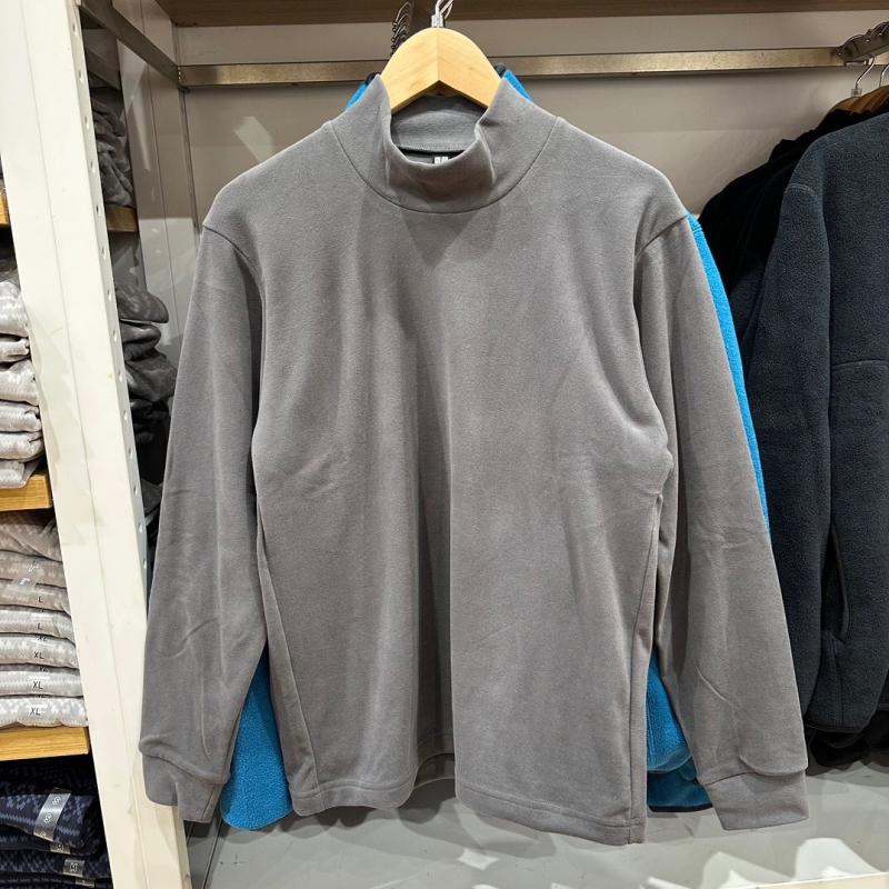 Мъжки лек флийс пуловер с висока яка, дълги ръкави, свободна кройка