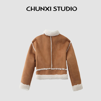 Damska jakna s patentom, motocikl stil, pliš Chenille podstava, Polo ovratnik, dugi prinčevi rukavi, spandex smjesa <30%