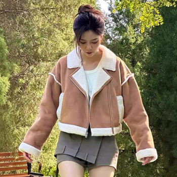 Damska jakna s patentom, motocikl stil, pliš Chenille podstava, Polo ovratnik, dugi prinčevi rukavi, spandex smjesa <30%