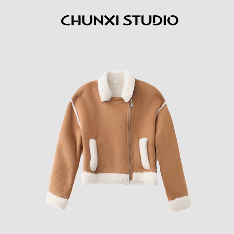 Damska jakna s patentom, motocikl stil, pliš Chenille podstava, Polo ovratnik, dugi prinčevi rukavi, spandex smjesa <30%