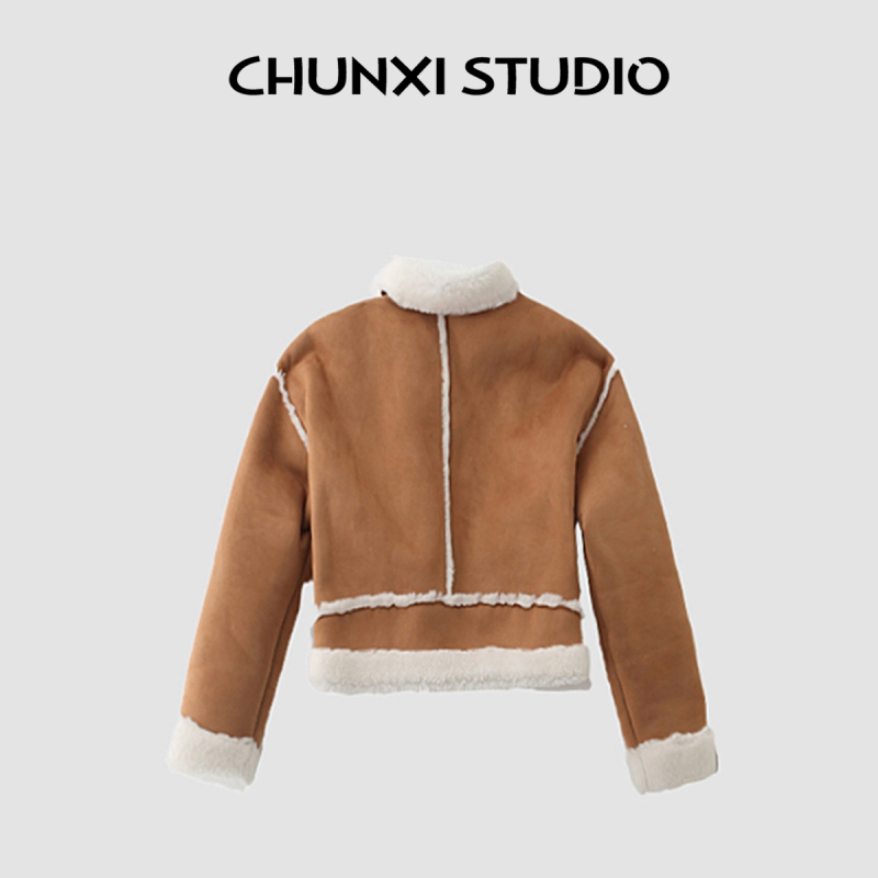 Damska jakna s patentom, motocikl stil, pliš Chenille podstava, Polo ovratnik, dugi prinčevi rukavi, spandex smjesa <30%