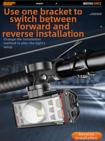 PAGAO Фар за планински велосипед от алуминиева сплав – висока яркост, презареждаем USB-C, 5200mAh, монтаж чрез окачване, офроуд каране