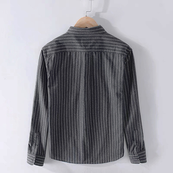 Pamut flaneles ing, csíkos, hosszú ujjú, laza szabás, széles gallér, fleece bélés, casual business