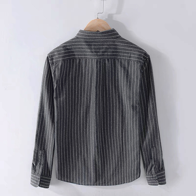 Pamut flaneles ing, csíkos, hosszú ujjú, laza szabás, széles gallér, fleece bélés, casual business