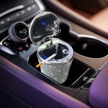 Auto pepeljara s kapom i LED svjetlom, dijamantni ugradnja, viseći dizajn s ventilacijom, plastično tijelo (Materijal: Plastika; Opseg primjene: Auto unutrašnje/ vanjsko; Težina: 120; Šifra artikla: JL0028; Prilagodba: Da)