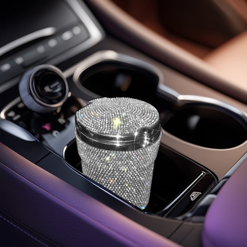 Auto pepeljara s kapom i LED svjetlom, dijamantni ugradnja, viseći dizajn s ventilacijom, plastično tijelo (Materijal: Plastika; Opseg primjene: Auto unutrašnje/ vanjsko; Težina: 120; Šifra artikla: JL0028; Prilagodba: Da)