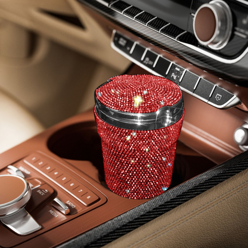 Auto pepeljara s kapom i LED svjetlom, dijamantni ugradnja, viseći dizajn s ventilacijom, plastično tijelo (Materijal: Plastika; Opseg primjene: Auto unutrašnje/ vanjsko; Težina: 120; Šifra artikla: JL0028; Prilagodba: Da)