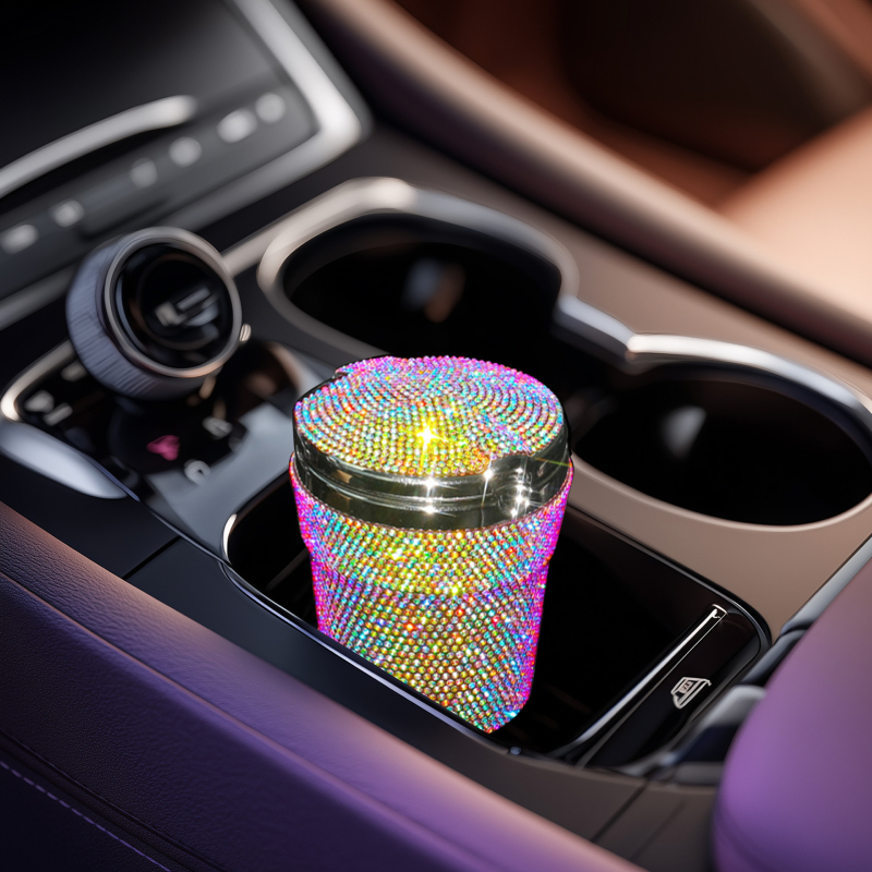 Auto pepeljara s kapom i LED svjetlom, dijamantni ugradnja, viseći dizajn s ventilacijom, plastično tijelo (Materijal: Plastika; Opseg primjene: Auto unutrašnje/ vanjsko; Težina: 120; Šifra artikla: JL0028; Prilagodba: Da)