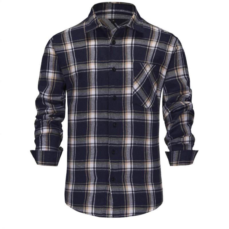 Kockás ing testhez álló szabású, hosszú ujjú, pamut-keverék anyag