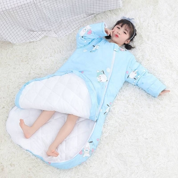 Gyerekeknek készült hálózsák, ujjakkal ellátott quilt-stílus, bambusz-pamut bélés, pamut töltet, téli használatra