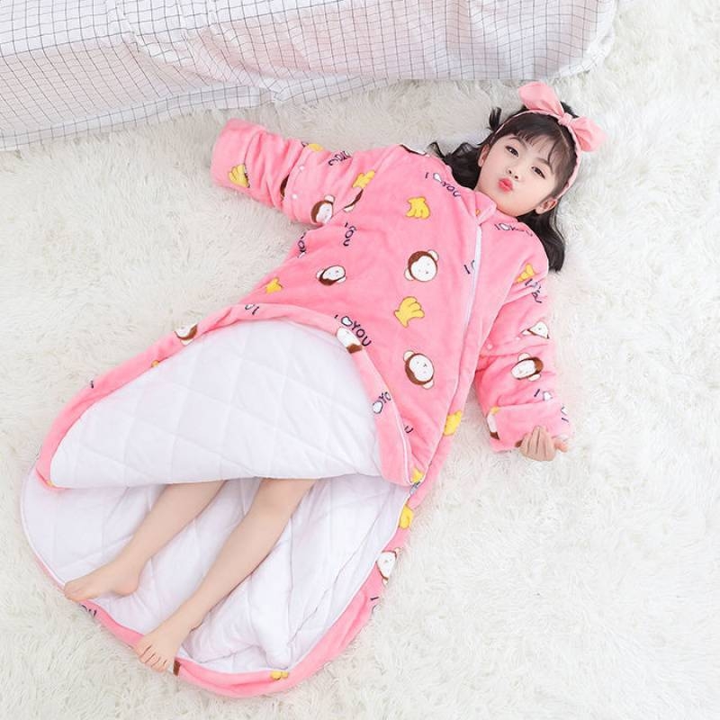 Gyerekeknek készült hálózsák, ujjakkal ellátott quilt-stílus, bambusz-pamut bélés, pamut töltet, téli használatra