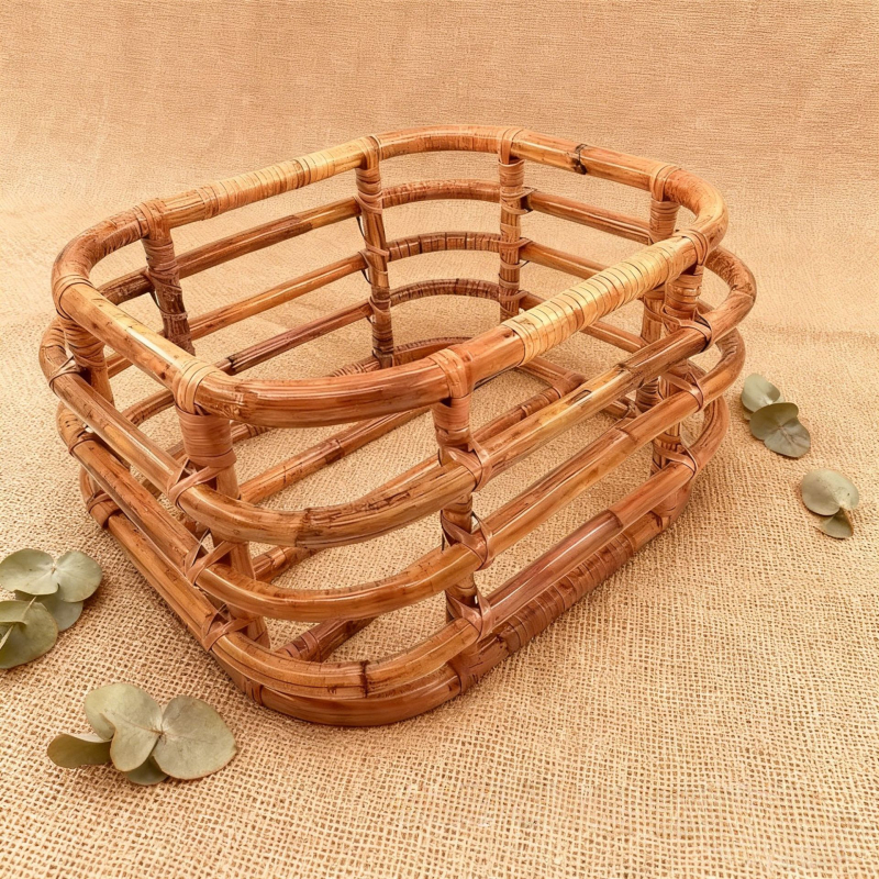 Coș pentru bebeluși - ședințe foto, design retro din ratan, material poliester-bumbac; greutate 0,977 kg; potrivit pentru fotografie de peisaj