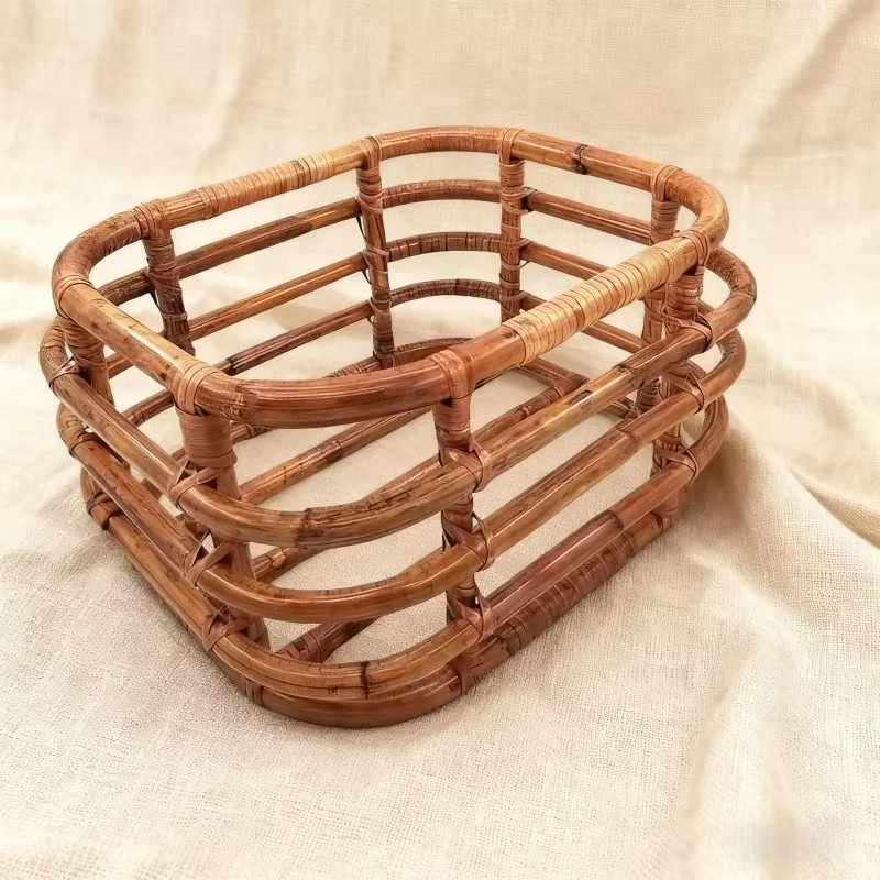 Coș pentru bebeluși - ședințe foto, design retro din ratan, material poliester-bumbac; greutate 0,977 kg; potrivit pentru fotografie de peisaj