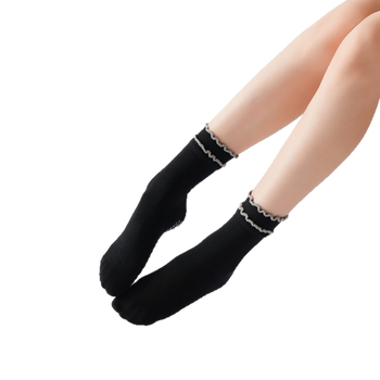 Памучни дамски чорапи за йога с двойно дантелено покритие, против подхлъзване, антибактериални, попиване на пот, средна дължина, на райета