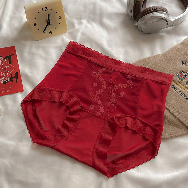 Chiloți damă din dantelă din nylon, cu căptușeală din bumbac în zona inghinală, respirabili, antibacterieni, talie medie, mărime plus